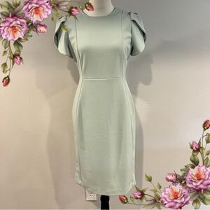 Calvin Klein pale mint green color Sheath midi Dress Flutter Cap Sleeves size 6